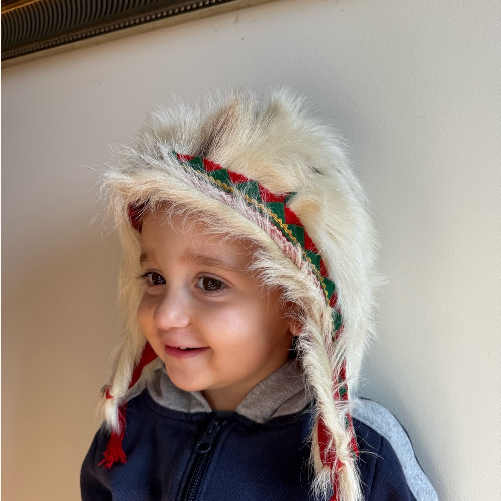 Fur Winter Hat with Red and Green Accents